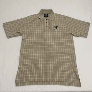Lee Sport New York Yankees Polo Shirt Men's Medium Vintage Beige Plaid Logo 90's